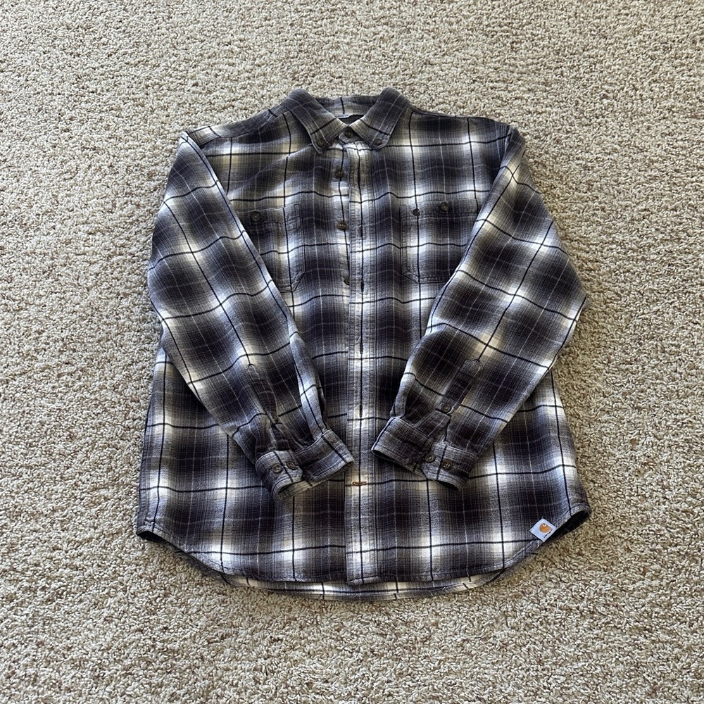 Carhartt Brown and Cream Plaid Button-Down Shirt